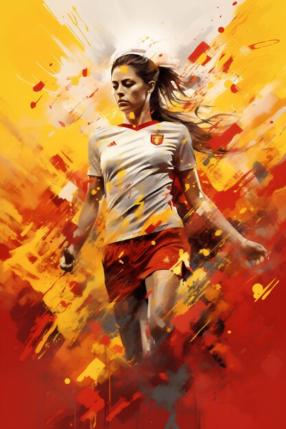 Depict the jubilant celebration of woman football players in the colors of Spain's flag