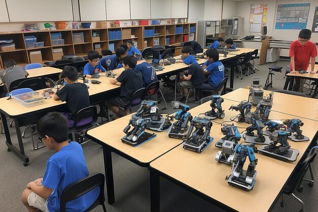 Premium AI Image | Depict a robotics lab corner with students working ...