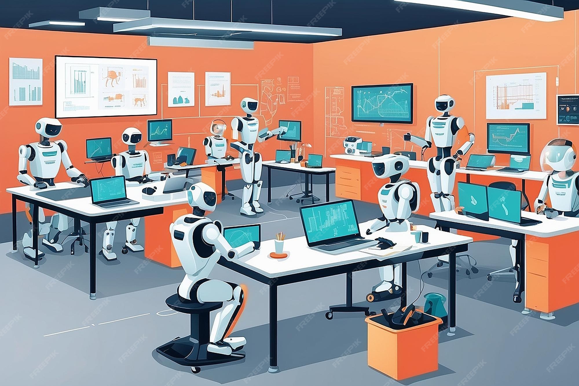 Premium Photo | Depict a robotics lab with students developing AI ...