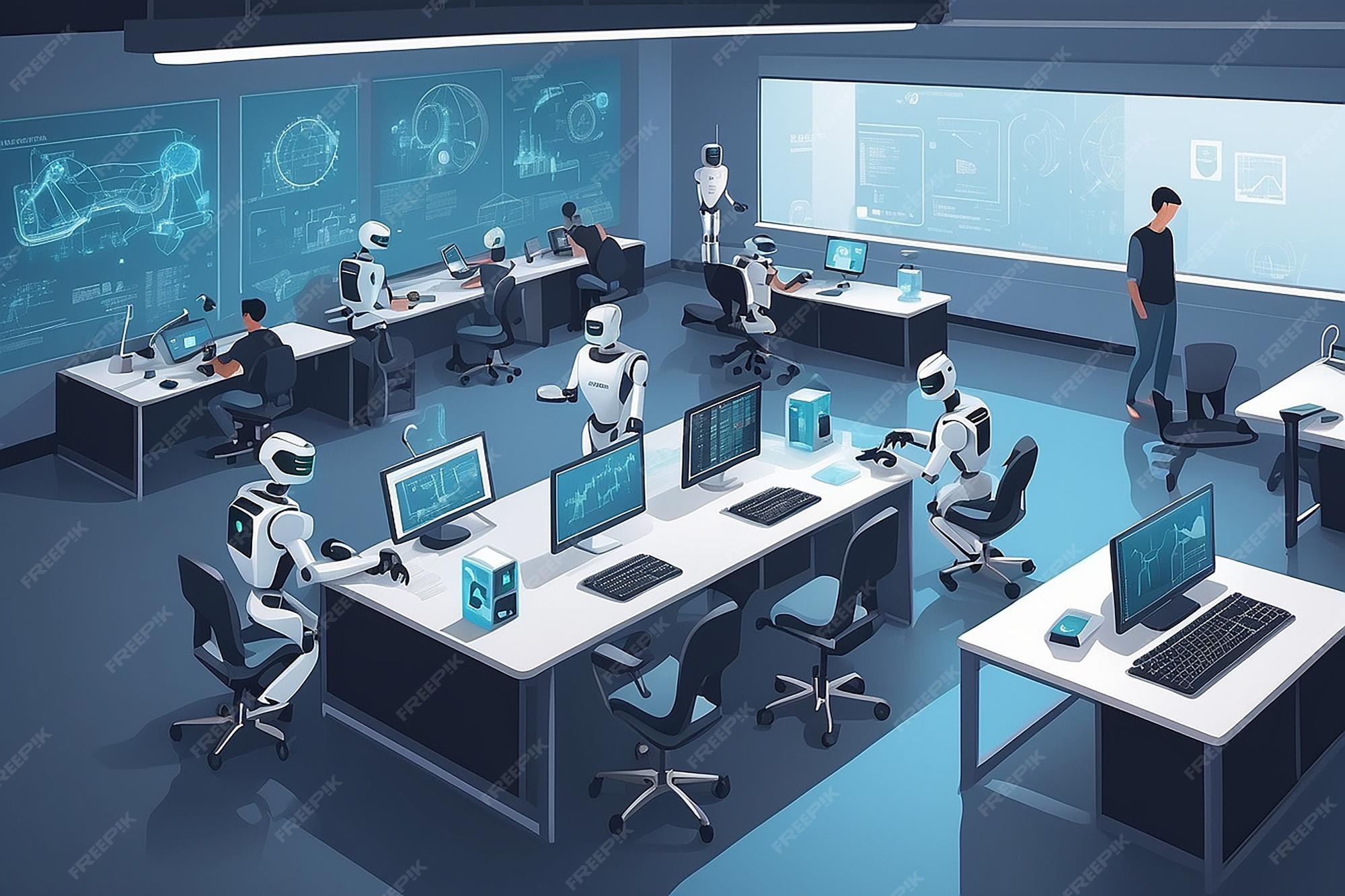 Premium Photo | Depict a robotics lab with students developing AI ...