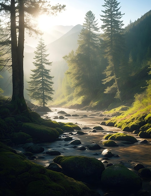 Photo depict serene forest scenes with dappled sunlight flit generative ai