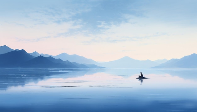 Depict a serene landscape at dawn on blue monday