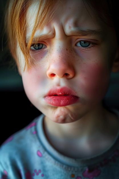 Изображение детского лица с опухшими губами и языком, изображающее опасную для жизни аллергическую реакцию