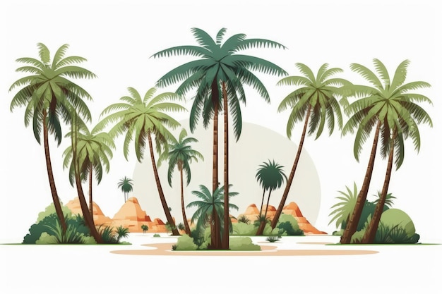 Depiction of coconut trees on a white background