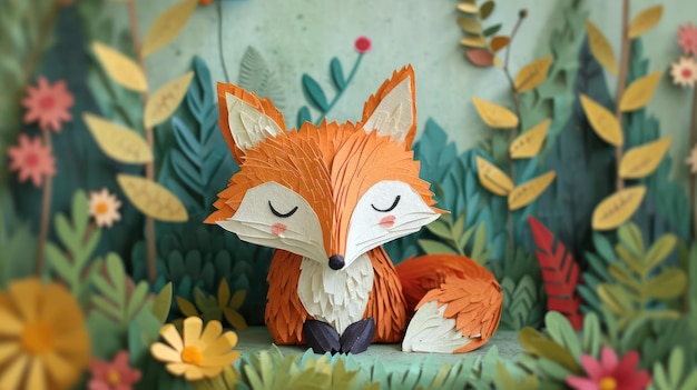 Depiction of a curious fox created with layers of paper