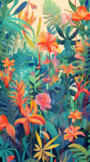 a depiction of flowers and flora native to tropical regions