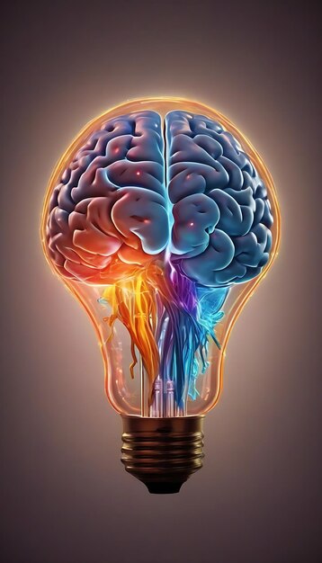 Photo depiction of human colorfoul brain or intellect as lightbulb