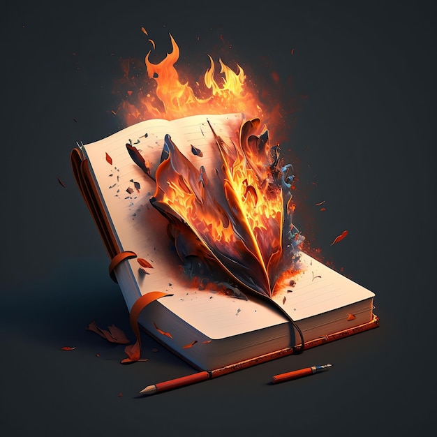 A depiction of a notebook on fire AI