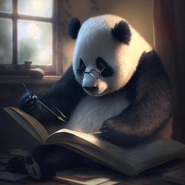 Depiction of a Panda Reading a Book AI