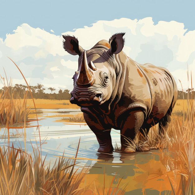 Photo a depiction of a rhinoceros in its natural habitat rhinoceros in the wild ai generated