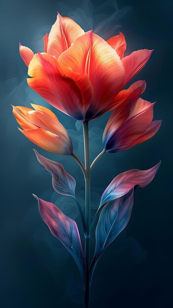Photo depiction of striking tulip flower vector style vivid color contrasting beautifully blank canvas of