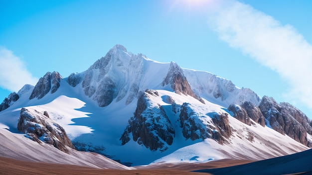 A depiction of a stunningly picturesque mountain range with a lone horse ai generative