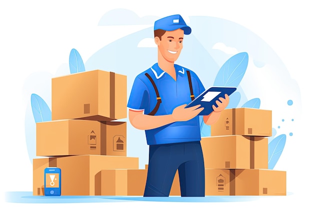 depicts a diligent parcel delivery worker Show them with a uniform carrying a stack of packages Generated with AI