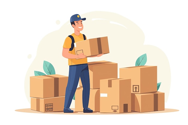 depicts a diligent parcel delivery worker Show them with a uniform carrying a stack of packages Generated with AI