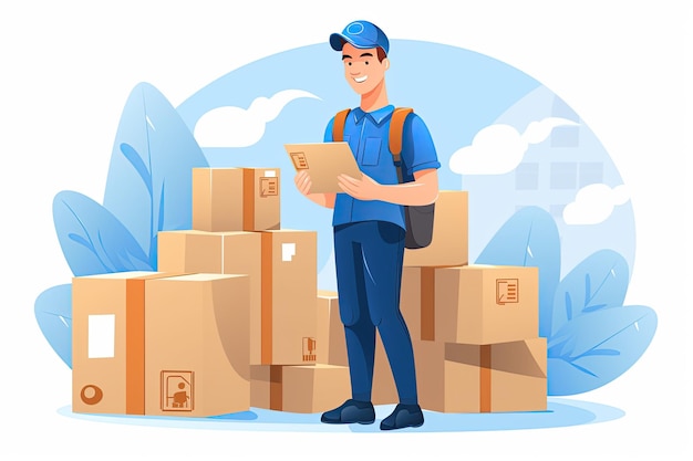 depicts a diligent parcel delivery worker Show them with a uniform carrying a stack of packages Generated with AI