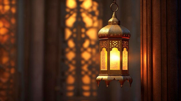 Depicts an islamic lantern focusing on architectural details rendered in impressionism style