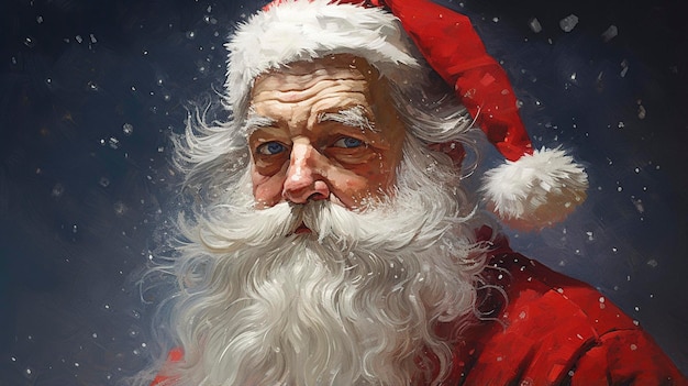 Depicts Santa Claus focusing on facial details rendered in impressionism style copy space