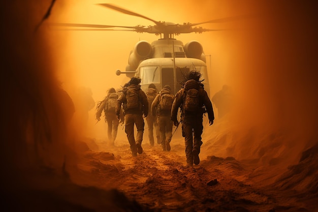 _deployment drill soldiers boarding a military helicopter_