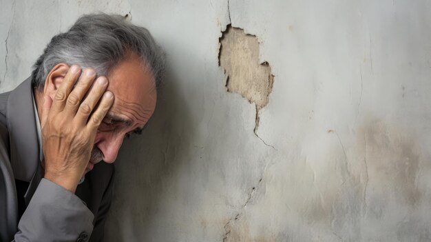 Foto concetto di adulto depresso isolato con sfondo grigio