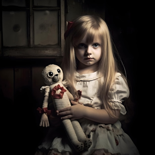 Фото Депрессивная девочка с куклой.