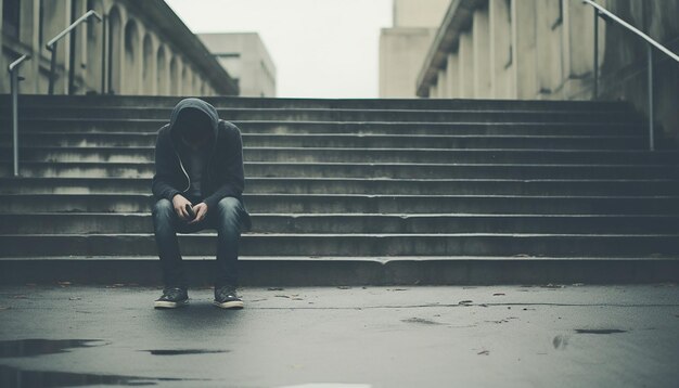 Photo depressed lonely person in blue monday