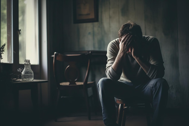 Фото Депрессивный мужчина грустно сидит на диване в гостиной грустный азиат страдает депрессией, бессонницей