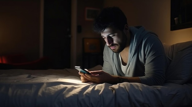 Depressed sleepy middle east young man People using a smartphone on social media internet