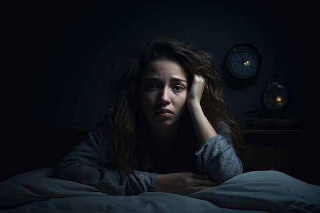 불면증으로 고통받는 우울한 여성