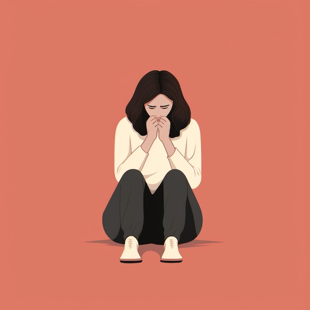 Depressie en angst illustrator art line image meisje staat te kijken naar wat hoop