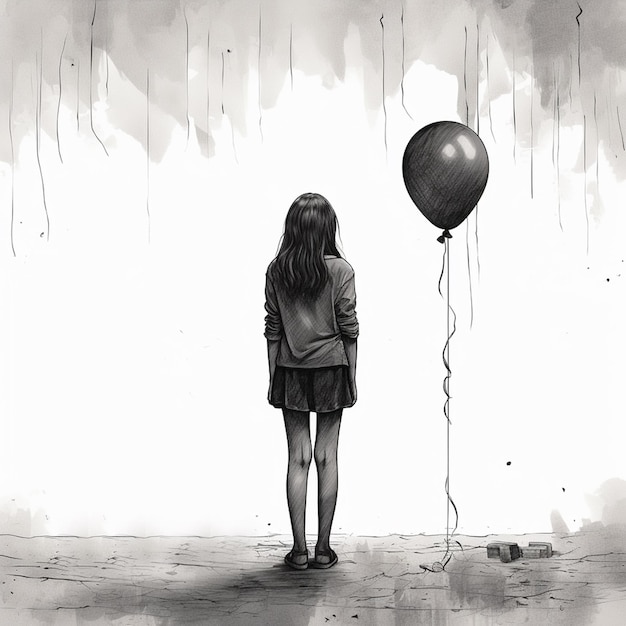 Depressie en angst illustrator art line image meisje staat te kijken naar wat hoop