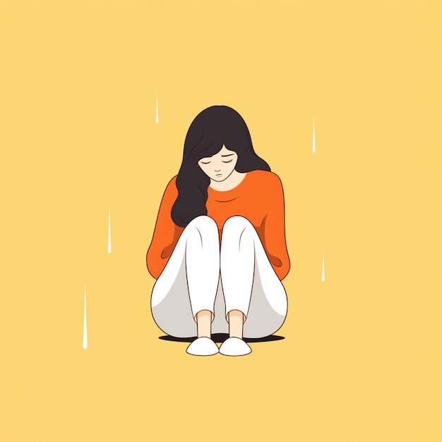 Depressie en angst illustrator art line image meisje staat te kijken naar wat hoop