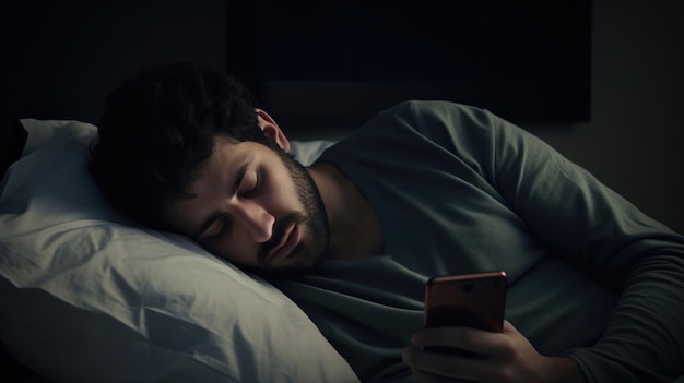 Depressieve slaperige jonge man uit het Midden-Oosten Mensen die een smartphone gebruiken op internet via sociale media