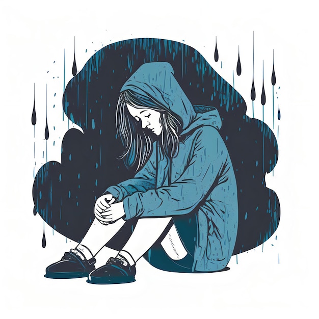 Depressieve tiener illustratie