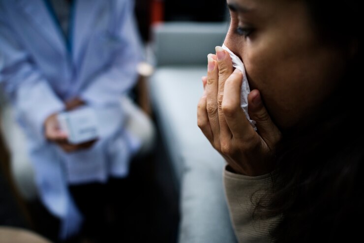Foto depressieve vrouw in een psychiatrisch ziekenhuis
