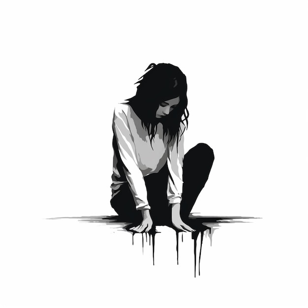 Photo depression and anxiety illustrator art line image girl standing watching some hope