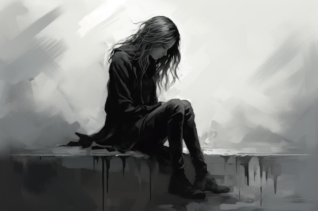 Depression art sad depressed girl