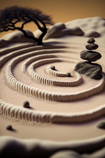 Depth of field Japanese zen garden