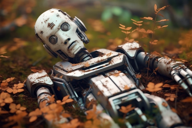 A derelict robot rusting away