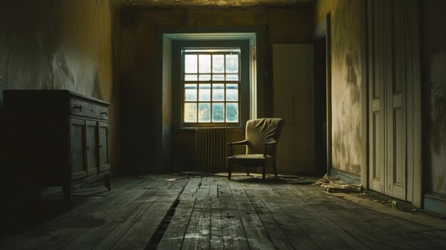 Foto derelict room with chair eerie abandoned interior