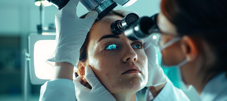 Dermatologist using dermatoscope examine patients skin deepdive image analysis of dermatological