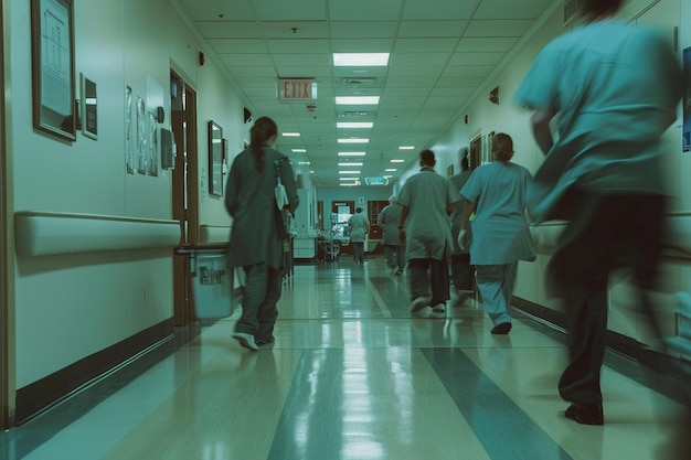 Describe the bustling hospital hallway as the doct generative ai