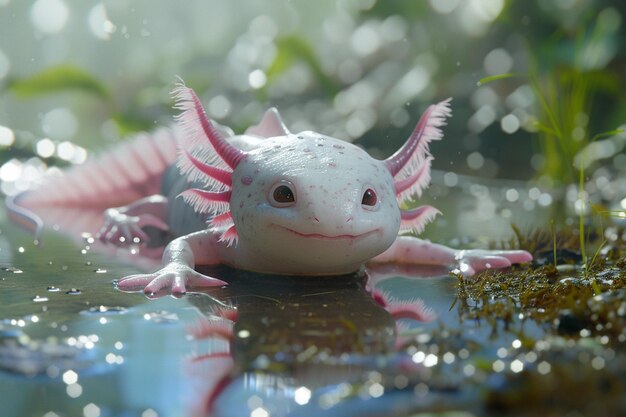 Describe a captivating scene where an axolotls end generative ai