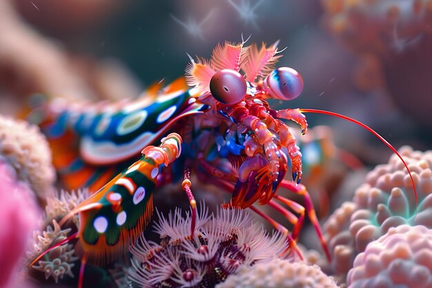 Photo describe a captivating scene where a mantis shrimp generative ai