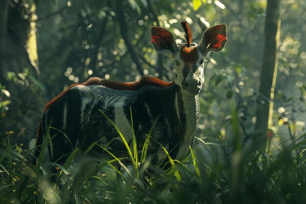 Describe a captivating scene where an okapi naviga generative ai