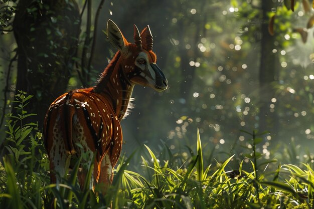 Photo describe a captivating scene where an okapis elusi generative ai