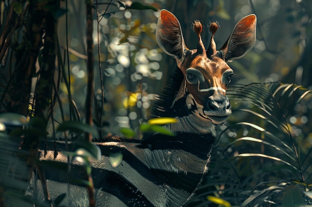 Foto descrivi una scena affascinante in cui un okapis ze li generative ai