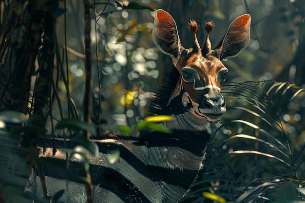 Photo describe a captivating scene where an okapis ze li generative ai