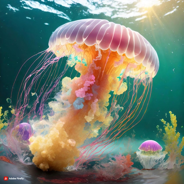 Describe a future where bioengineered jellyfish resistant to pollution cleanse the waters of a onc