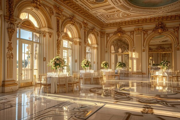 Describe a grand ballroom adorned with Renaissance generative ai