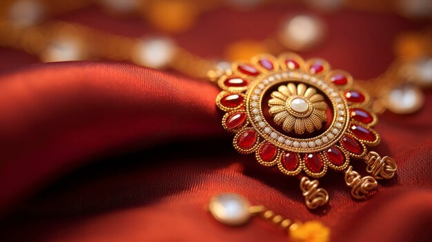 Photo describe the intricate details and symbolism behind the design of a rakhi focusing